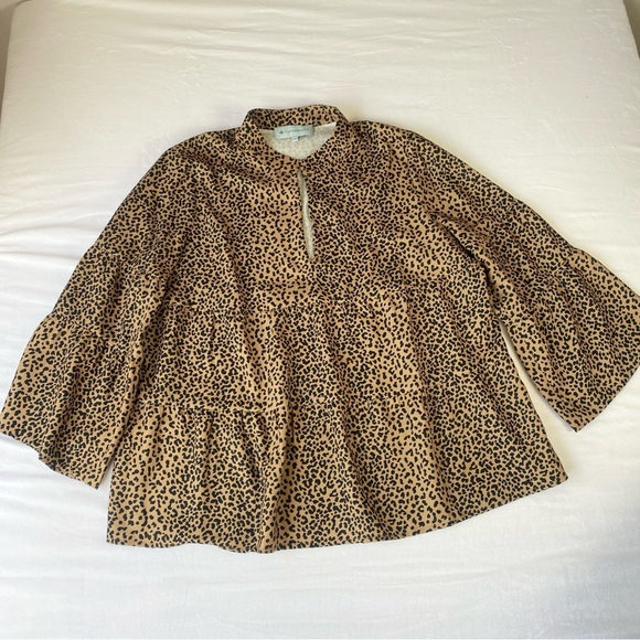 Tuckernuck Leopard Edith Blouse XXL Tiered Long Sleeve Plus Size - Picture 9 of 11